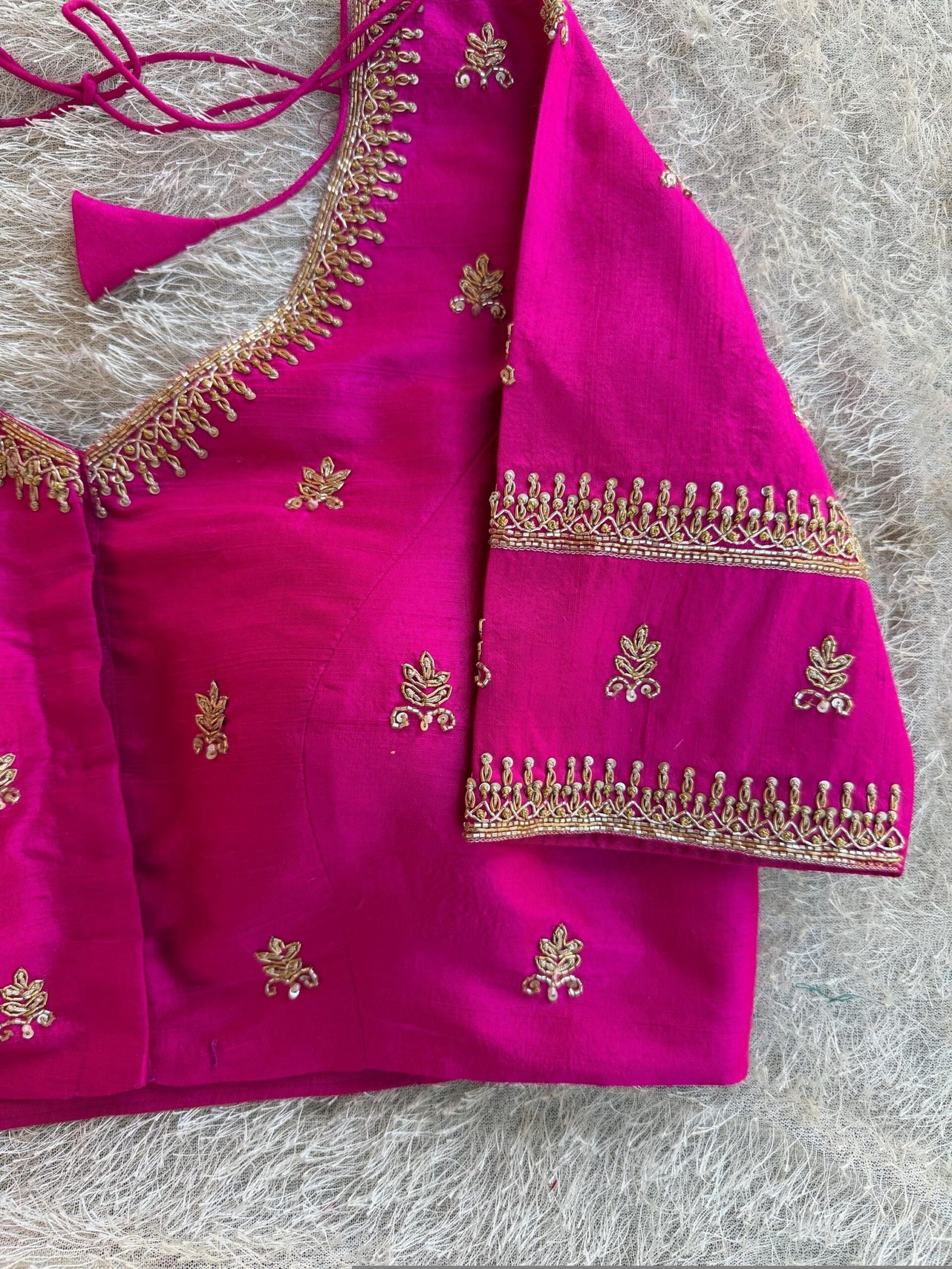 pure silk hand embroidery blouse/saree maggam blouse/hot pink zardosi blouse/hand embroidered blouse /magenta pink ready made blouse zardosi