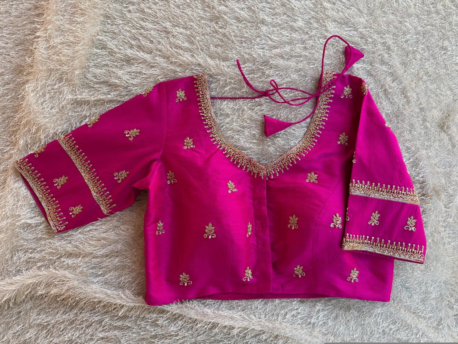 pure silk hand embroidery blouse/saree maggam blouse/hot pink zardosi blouse/hand embroidered blouse /magenta pink ready made blouse zardosi