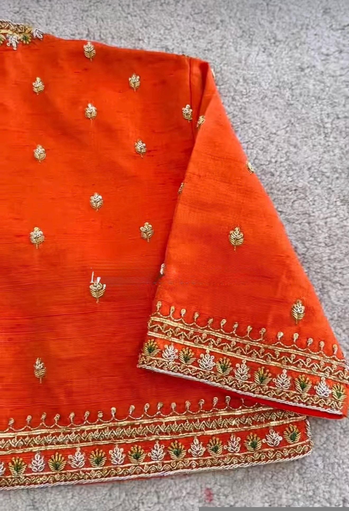 pure silk hand embroidery blouse/orange saree maggam blouse/raw silk zardosi blouse/hand embroidered blouse/ready made blouse/orange blouse