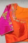 pure silk hand embroidery blouse/orange saree maggam blouse/raw silk zardosi blouse/hand embroidered blouse/ready made blouse/orange blouse
