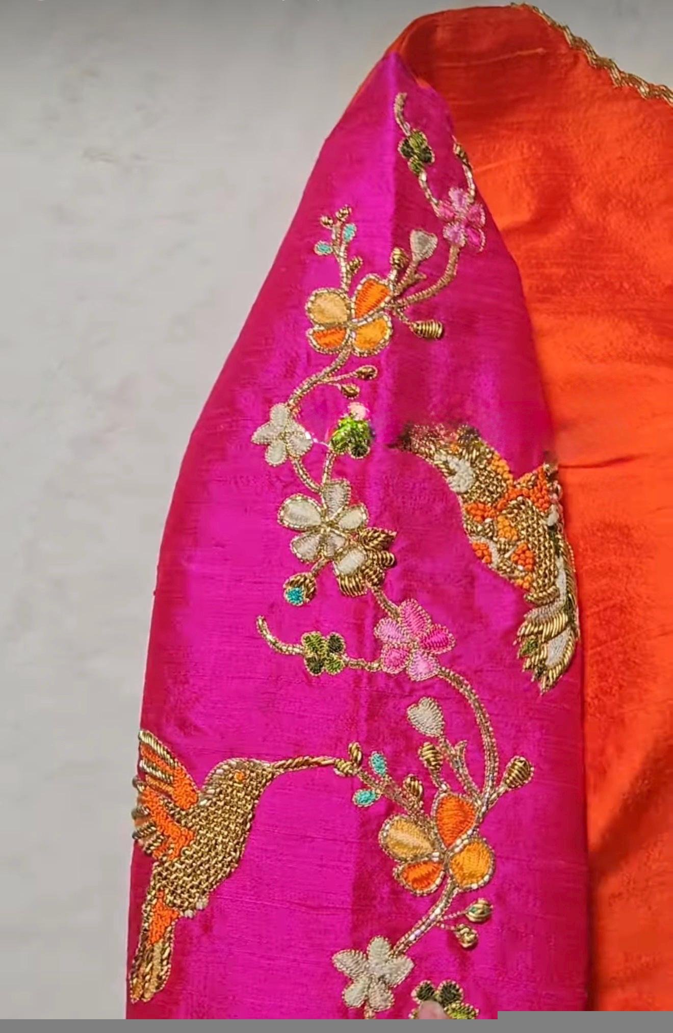 pure silk hand embroidery blouse/orange saree maggam blouse/raw silk zardosi blouse/hand embroidered blouse/ready made blouse/orange blouse