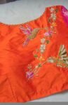 pure silk hand embroidery blouse/orange saree maggam blouse/raw silk zardosi blouse/hand embroidered blouse/ready made blouse/orange blouse