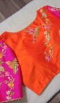 pure silk hand embroidery blouse/orange saree maggam blouse/raw silk zardosi blouse/hand embroidered blouse/ready made blouse/orange blouse