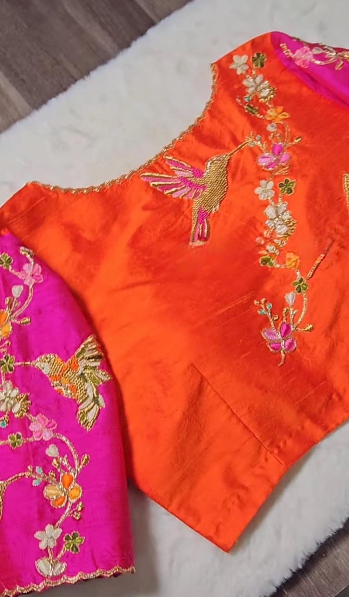 pure silk hand embroidery blouse/orange saree maggam blouse/raw silk zardosi blouse/hand embroidered blouse/ready made blouse/orange blouse