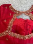 Red Silk Zardosi Embroidered Saree Blouse: Hand-Embroidered Maggam Work,red maggam work blouse,handwork blouse,maggam blouse,red saree blous
