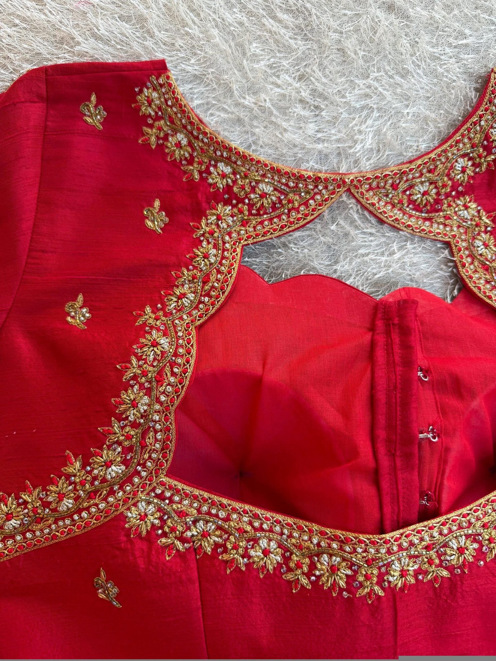 Red Silk Zardosi Embroidered Saree Blouse: Hand-Embroidered Maggam Work,red maggam work blouse,handwork blouse,maggam blouse,red saree blous
