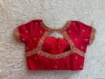 Red Silk Zardosi Embroidered Saree Blouse: Hand-Embroidered Maggam Work,red maggam work blouse,handwork blouse,maggam blouse,red saree blous
