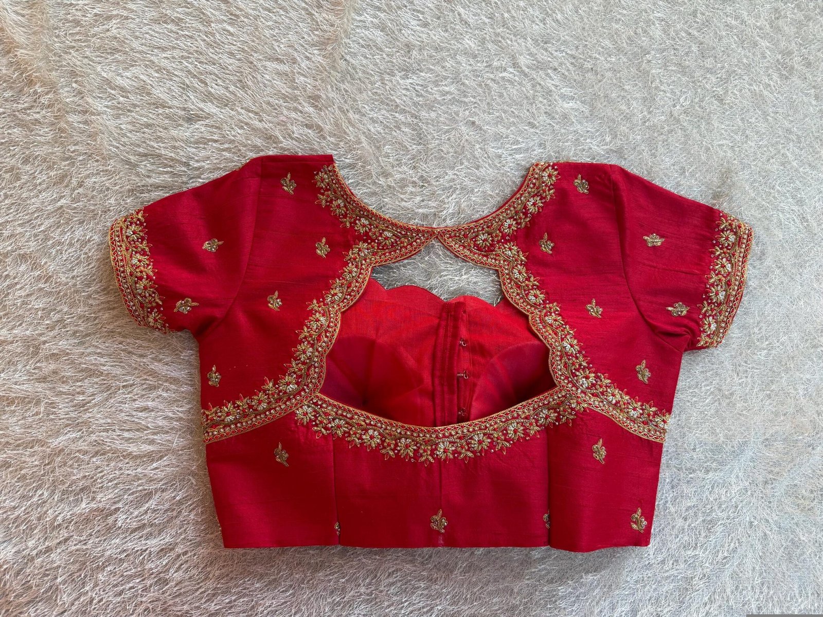 Red Silk Zardosi Embroidered Saree Blouse: Hand-Embroidered Maggam Work,red maggam work blouse,handwork blouse,maggam blouse,red saree blous