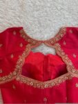 Red Silk Zardosi Embroidered Saree Blouse: Hand-Embroidered Maggam Work,red maggam work blouse,handwork blouse,maggam blouse,red saree blous