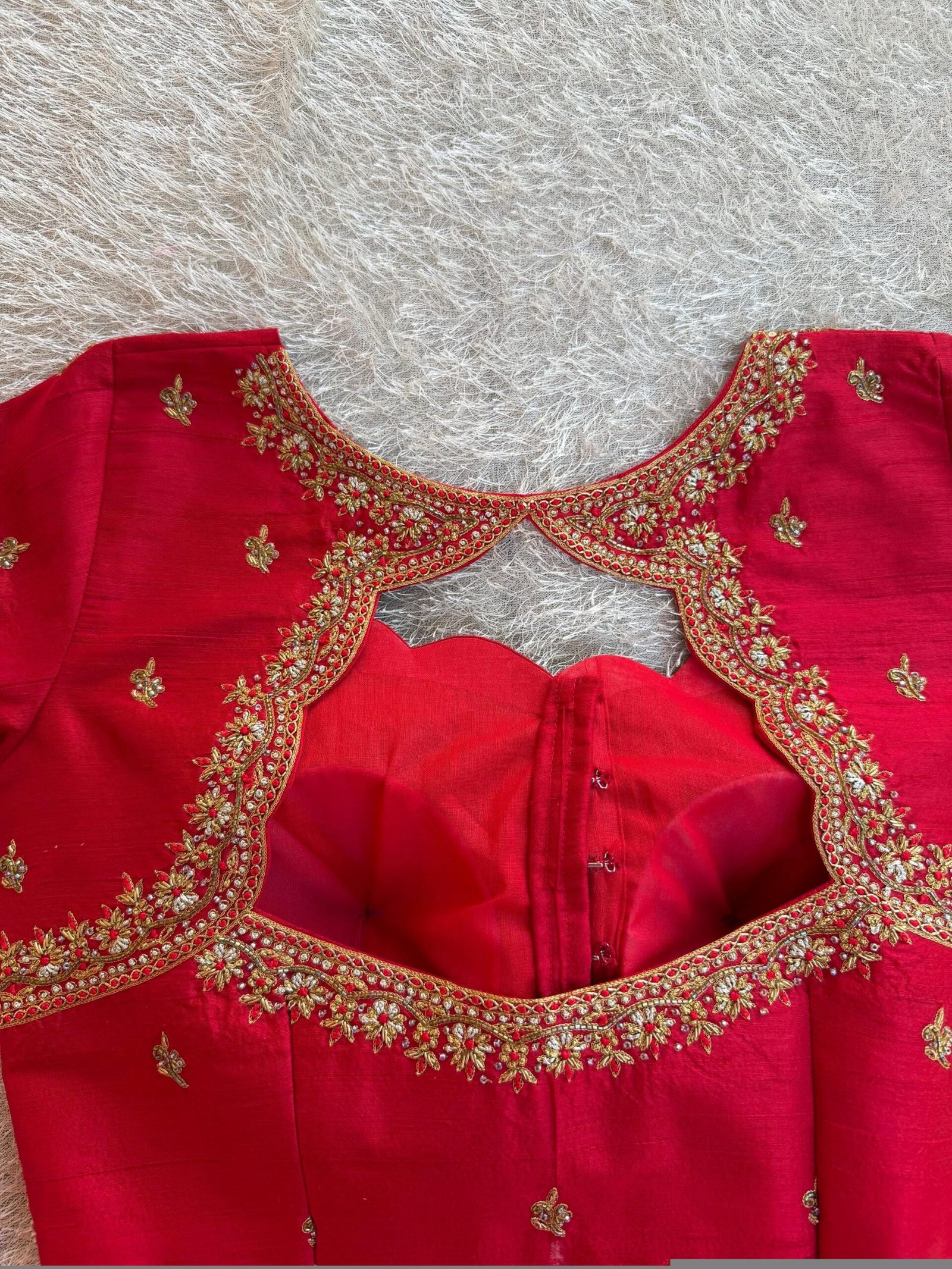Red Silk Zardosi Embroidered Saree Blouse: Hand-Embroidered Maggam Work,red maggam work blouse,handwork blouse,maggam blouse,red saree blous