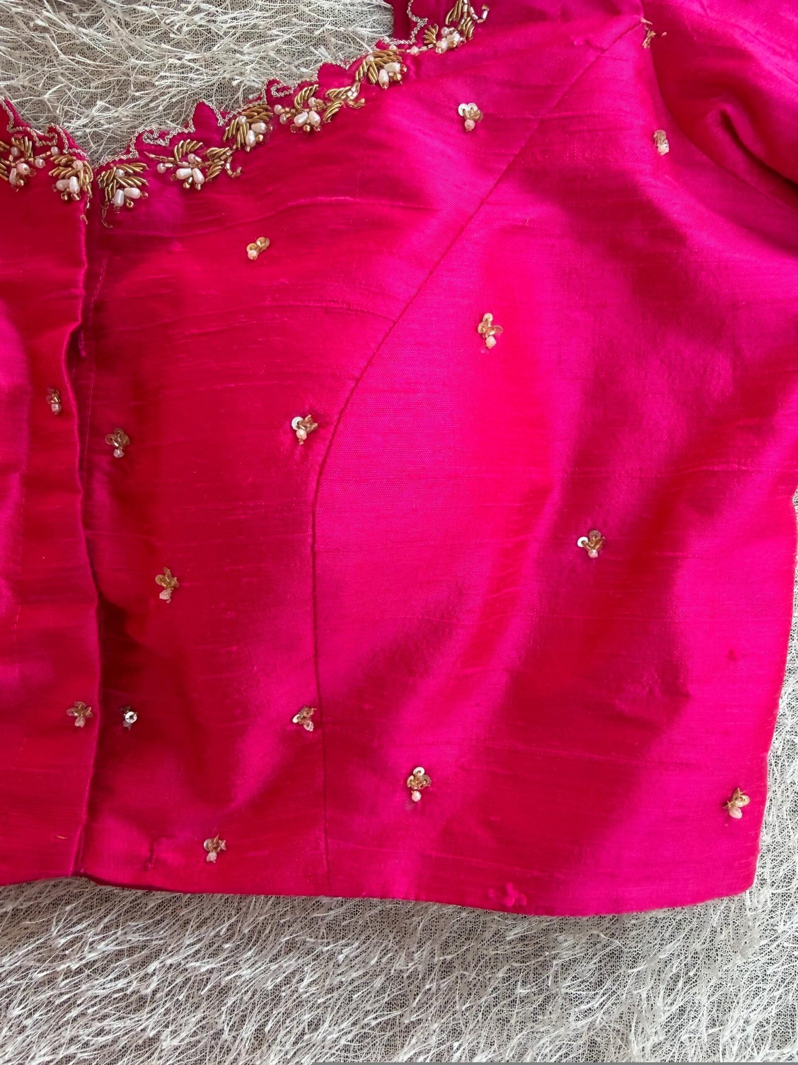 pure silk hand embroidery blouse/saree maggam blouse/hot pink zardosi blouse/hand embroidered blouse /magenta pink ready made blouse zardosi