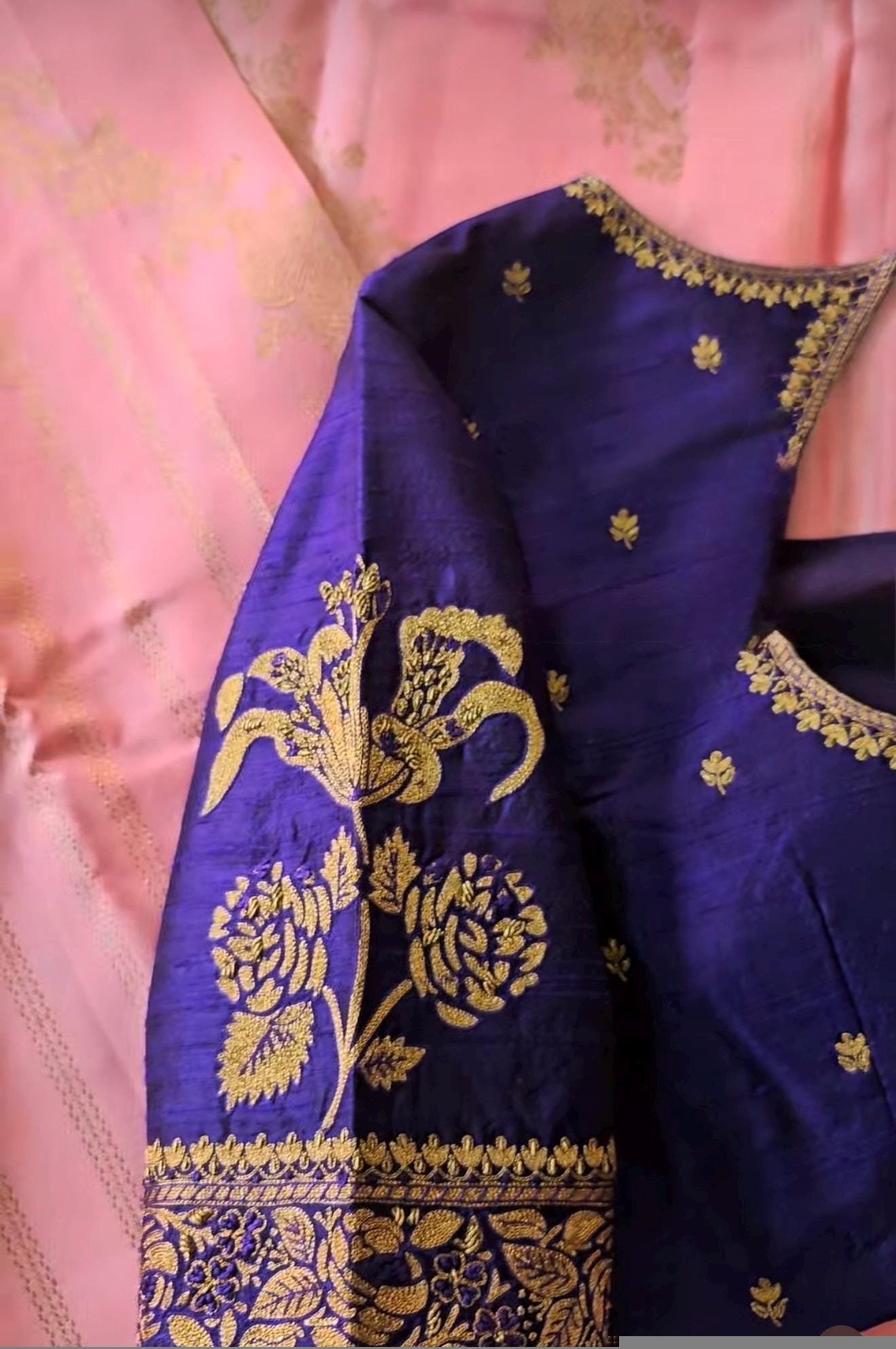 Hand Embroidered Purple Silk Blouse: Zardosi Maggam Work,purple handwork blouse,plus size blouses,hand embroidered blouse,maggam blouse USA