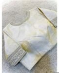 Hand Embroidered Zardosi Silk Blouse: Light Gold Maggam Work,cream tissue blosue,high neck blouse,saree blouses,mix and match saree blouse