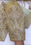 Hand Embroidered Zardosi Silk Blouse: Light Gold Maggam Work,cream tissue blosue,high neck blouse,saree blouses,mix and match saree blouse
