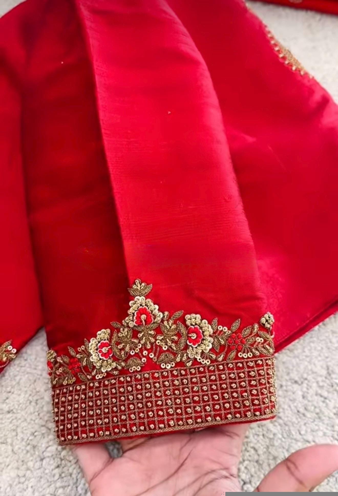 pure silk hand embroidery blouse/saree maggam blouse/red zardosi blouse/red hand embroidered moderblouse/red ready made blouse zardosi usa
