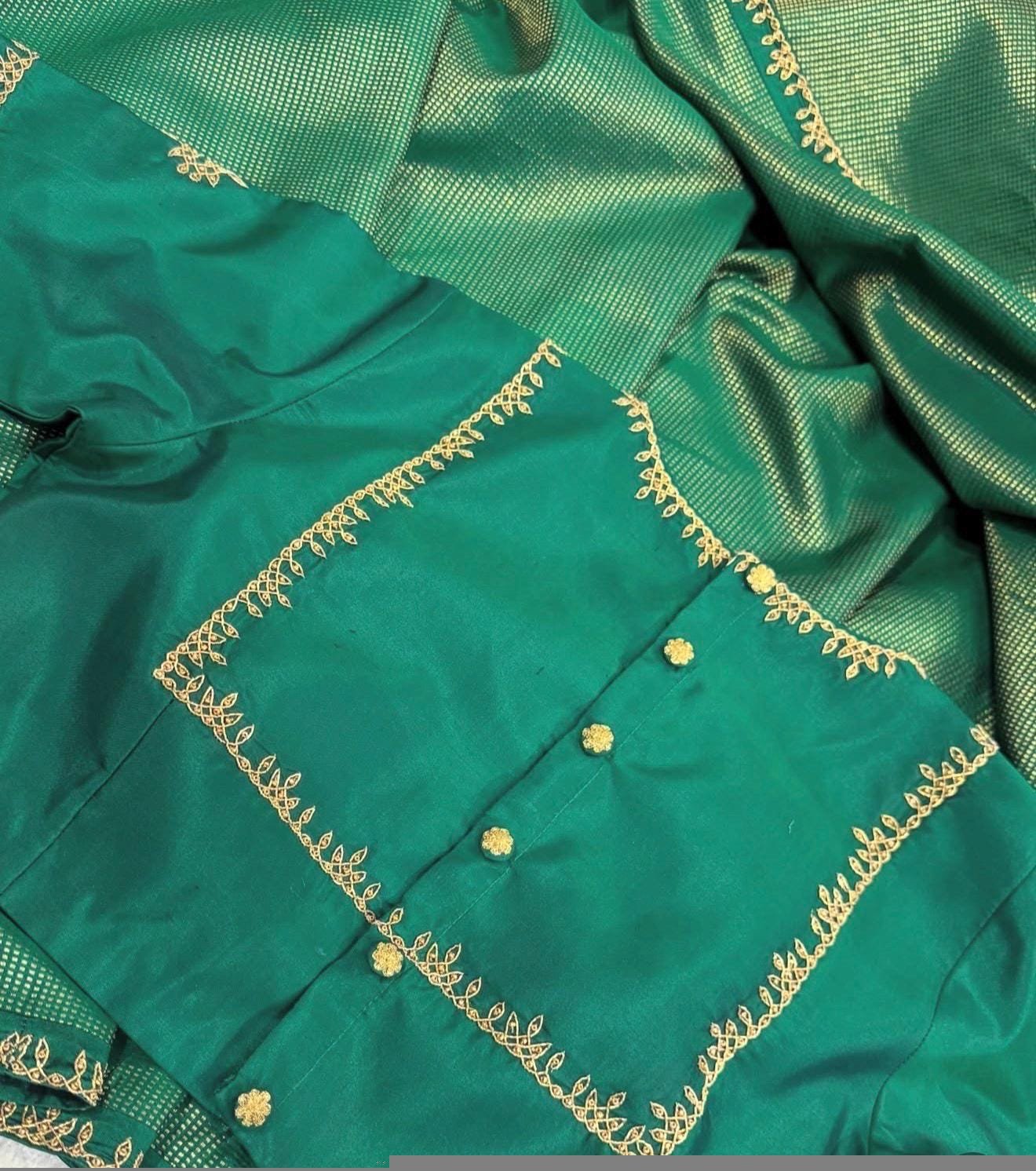 pure silk hand embroidery blouse/saree maggam blouse/green zardosi blouse/red hand embroidered moderblouse/green muggu ready made blouse USA
