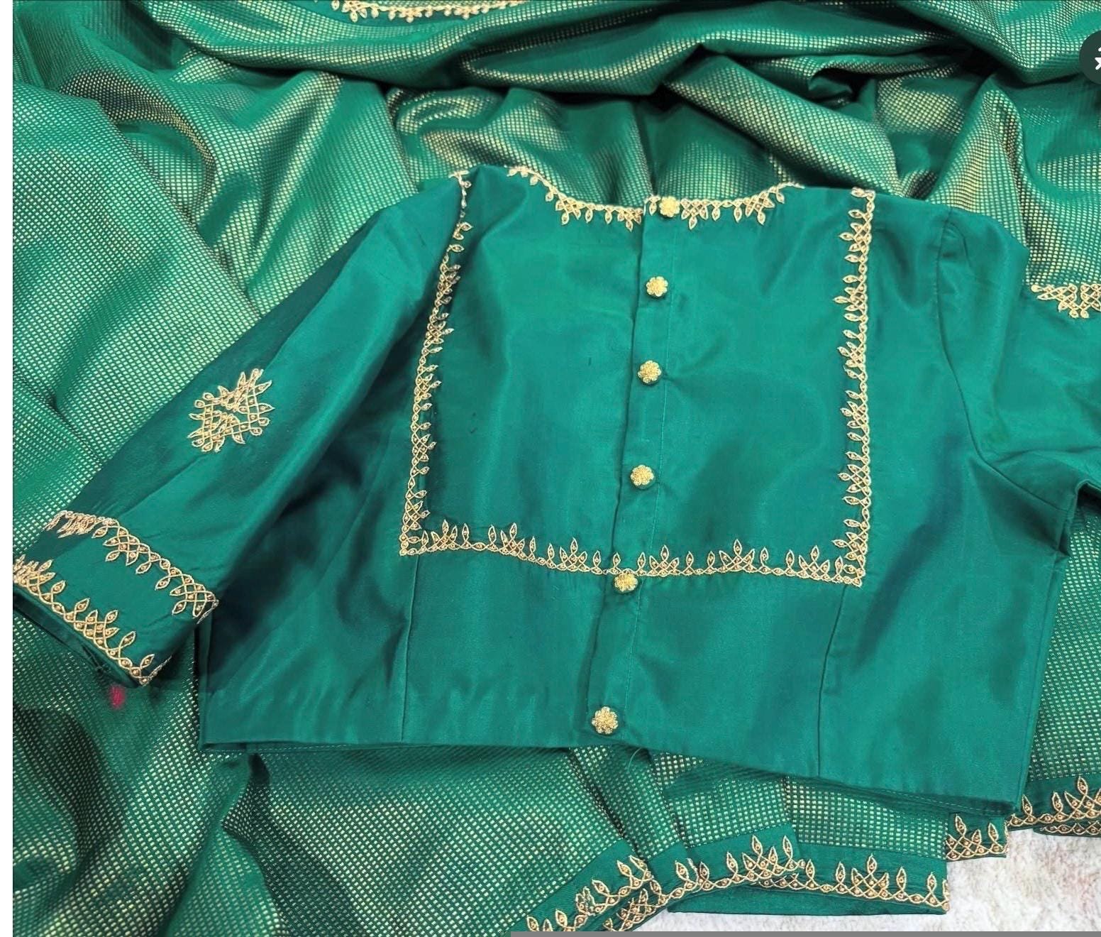 pure silk hand embroidery blouse/saree maggam blouse/green zardosi blouse/red hand embroidered moderblouse/green muggu ready made blouse USA