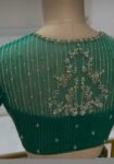 Hand Embroidered Zardosi Silk Blouse: Green Maggam Work, Elbow Sleeve,Rama green blouse,modern blouse,handwork blouse,plus size blouse, USA