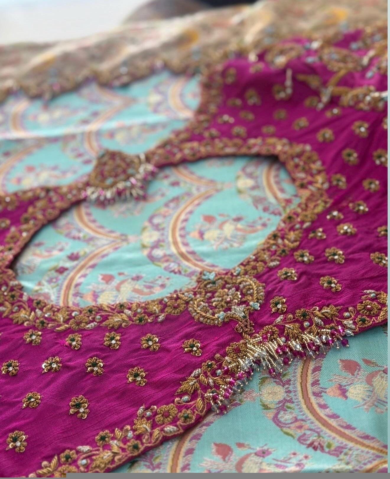 Hand Embroidered Silk Zardosi Blouse: Magenta Pink Maggam Work, pink hand work blouse , pink saree blouse, zardosi blouses , mix and match