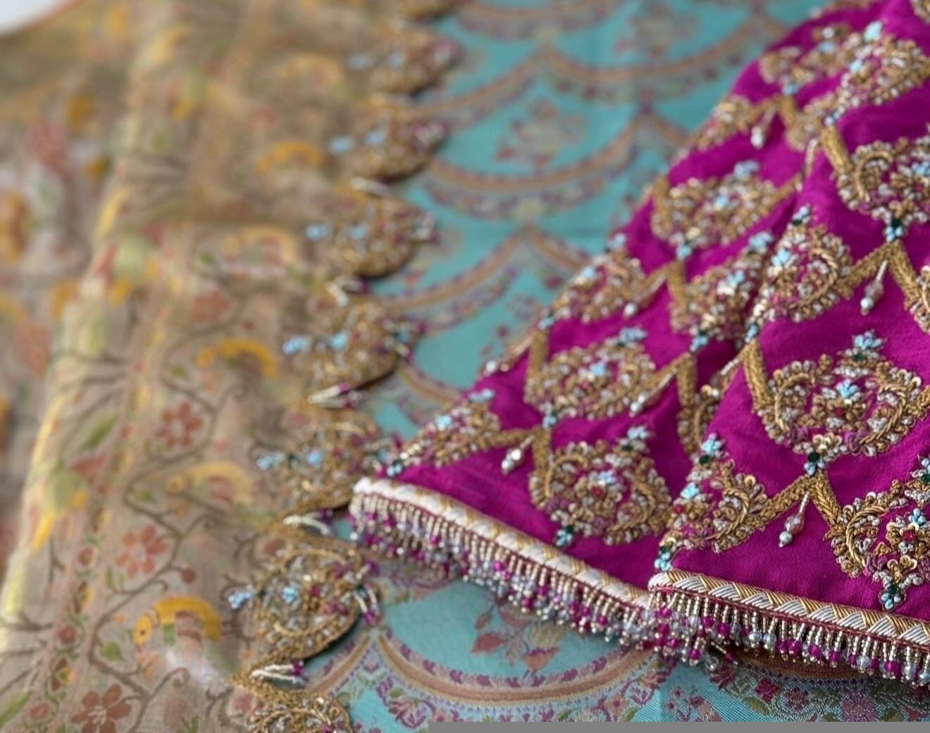 Hand Embroidered Silk Zardosi Blouse: Magenta Pink Maggam Work, pink hand work blouse , pink saree blouse, zardosi blouses , mix and match