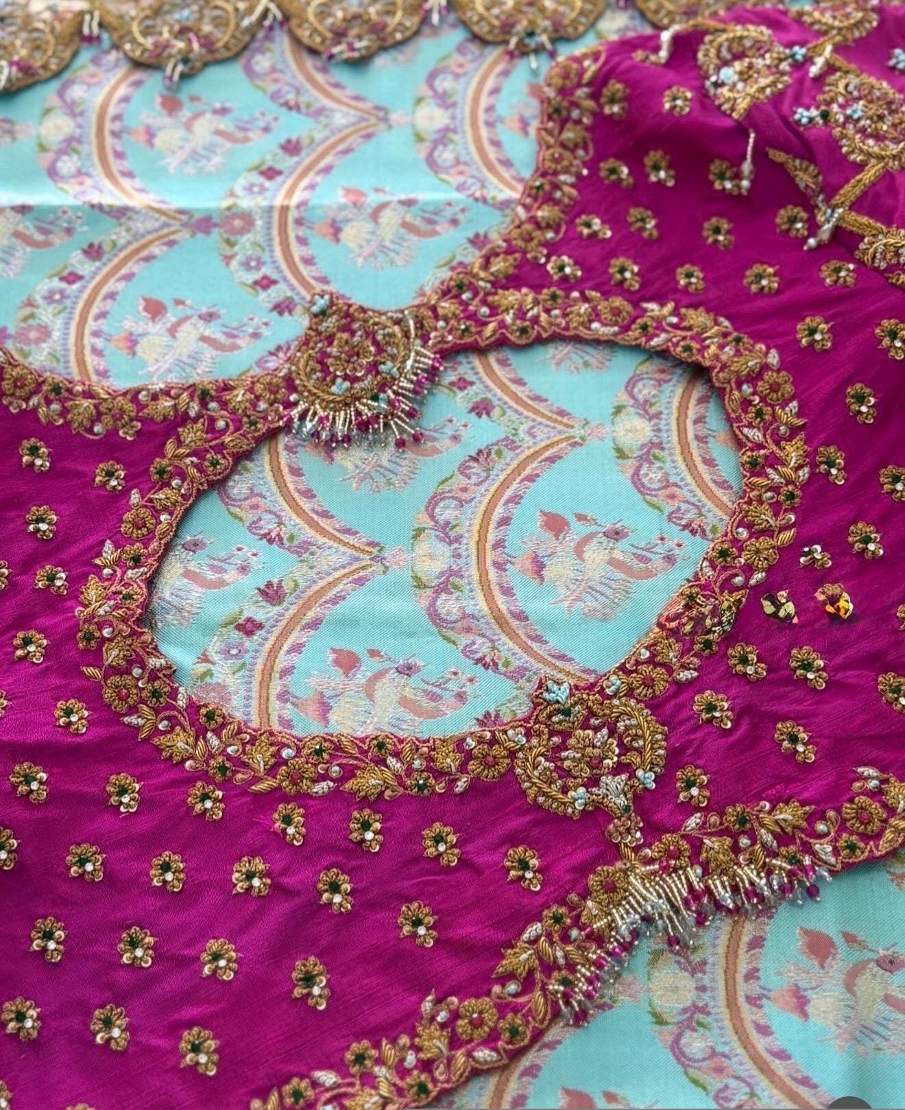 Hand Embroidered Silk Zardosi Blouse: Magenta Pink Maggam Work, pink hand work blouse , pink saree blouse, zardosi blouses , mix and match