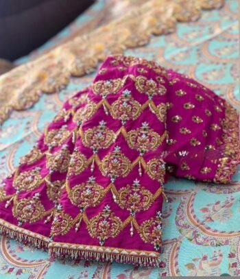Hand Embroidered Silk Zardosi Blouse: Magenta Pink Maggam Work, pink hand work blouse , pink saree blouse, zardosi blouses , mix and match