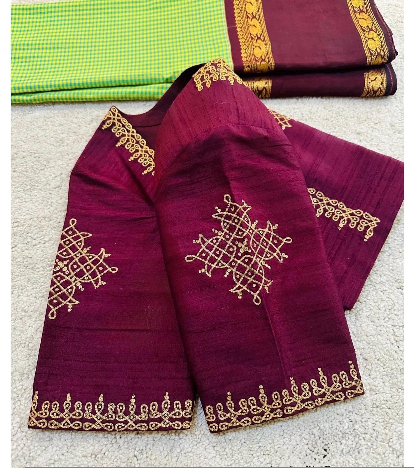 pure silk hand embroidery blouse/saree maggam blouse/zardosi blouse/burgundyred hand embroidered moderblouse/red muggu ready made blouse USA