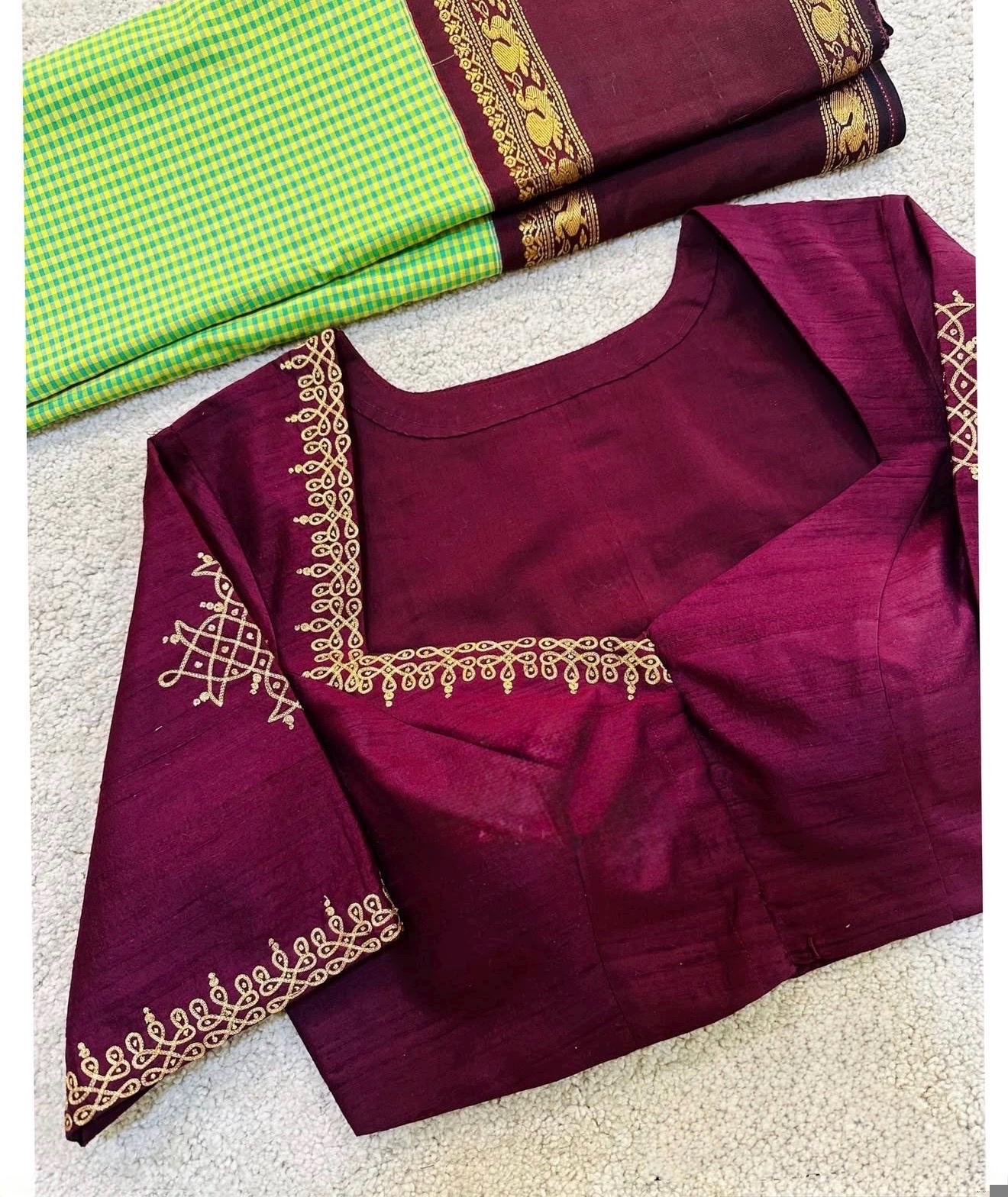 pure silk hand embroidery blouse/saree maggam blouse/zardosi blouse/burgundyred hand embroidered moderblouse/red muggu ready made blouse USA