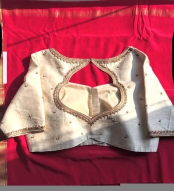pure silk hand embroidery blouse/cream saree maggam blouse/raw silk zardosi blouse/hand embroidered blouse/cream ready made blouse zardosi