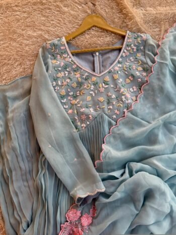 Anarkali suit usa/blue anarkali kurta elbow sleeve/pink heavy anarkali/light blue anarkali/heavy hand embroidered anarkali with dupatta usa