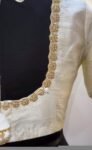 Hand Embroidered Cream Silk Blouse: Zardosi Maggam Work,cream maggam blouse,multicolor blouse,plus size blouse,handwork blouse,beige blouse