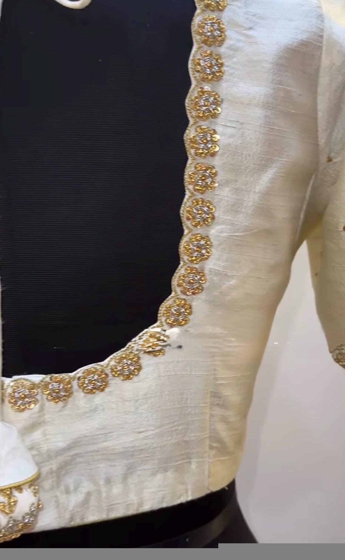 Hand Embroidered Cream Silk Blouse: Zardosi Maggam Work,cream maggam blouse,multicolor blouse,plus size blouse,handwork blouse,beige blouse