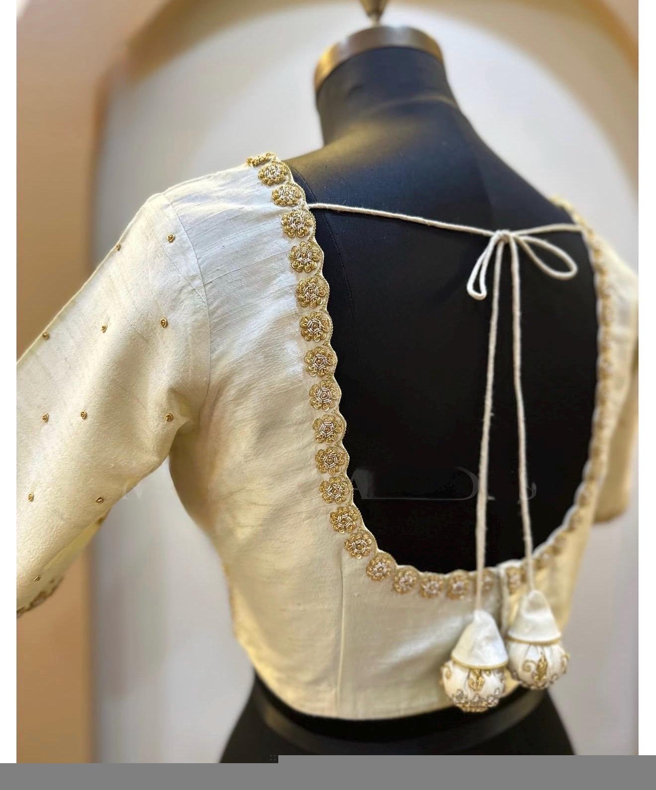 Hand Embroidered Cream Silk Blouse: Zardosi Maggam Work,cream maggam blouse,multicolor blouse,plus size blouse,handwork blouse,beige blouse
