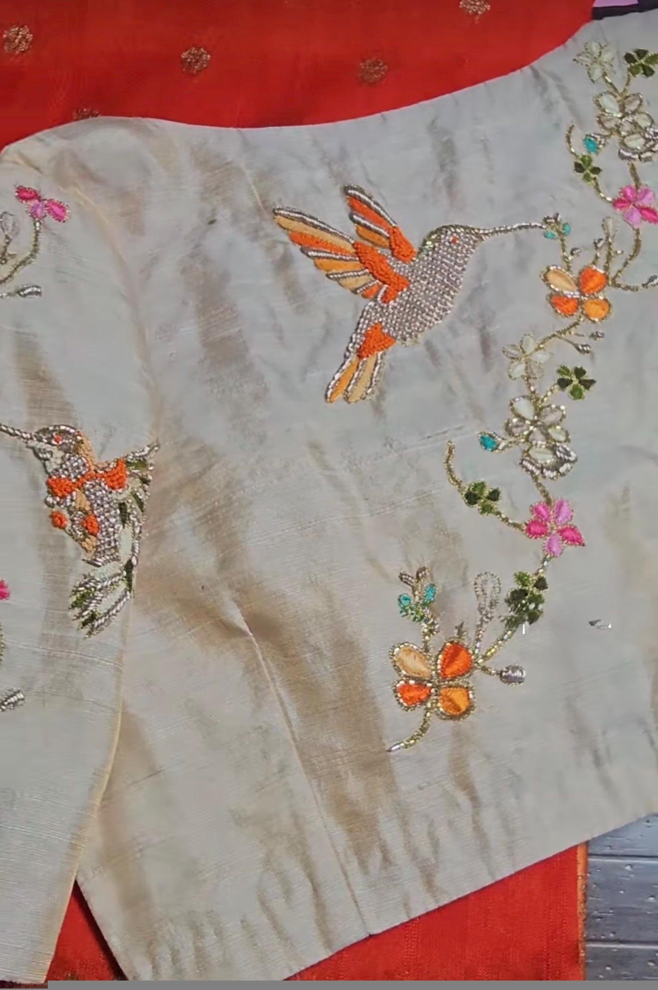 pure silk hand embroidery blouse/modern maggam blouse/multi colored cream zardosi blouse/hand embroidered blouse/off white ready made blouse