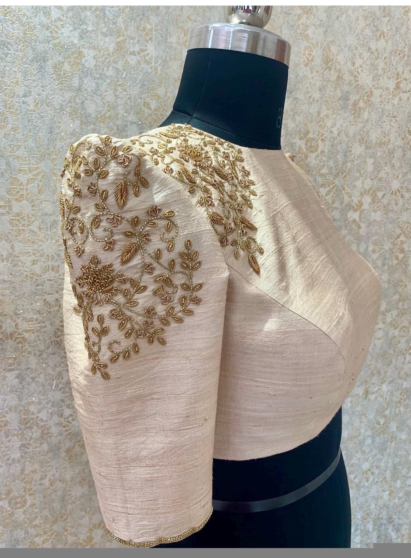 pure silk hand embroidery blouse/modern maggam blouse/multi colored cream zardosi blouse/hand embroidered blouse/off white ready made blouse