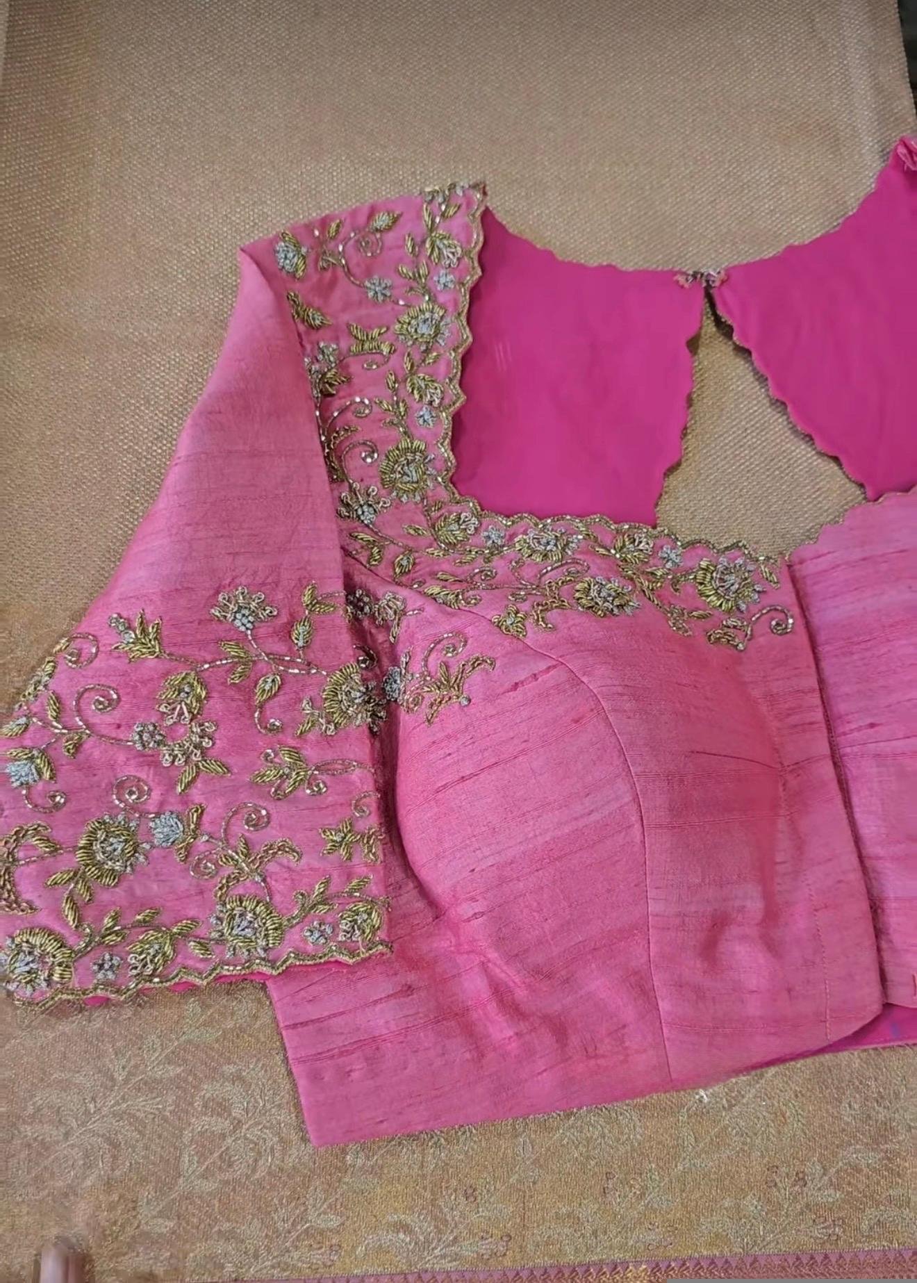 pure silk hand embroidery blouse/light pink maggam blouse/pink hand embroidered blouse/blushpink ready made blouse zardosi/light pink blouse