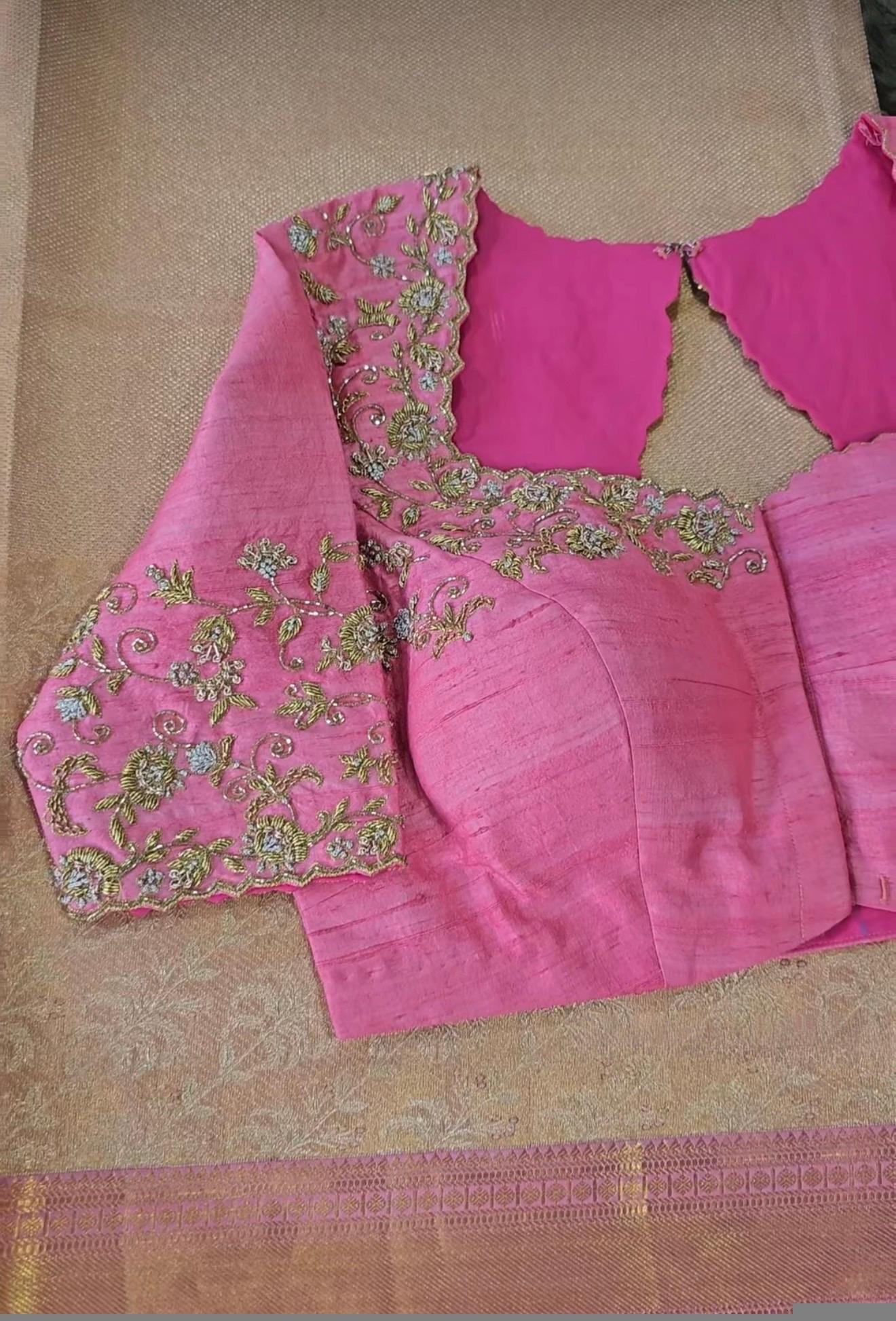 pure silk hand embroidery blouse/light pink maggam blouse/pink hand embroidered blouse/blushpink ready made blouse zardosi/light pink blouse