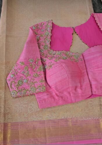 pure silk hand embroidery blouse/light pink maggam blouse/pink hand embroidered blouse/blushpink ready made blouse zardosi/light pink blouse