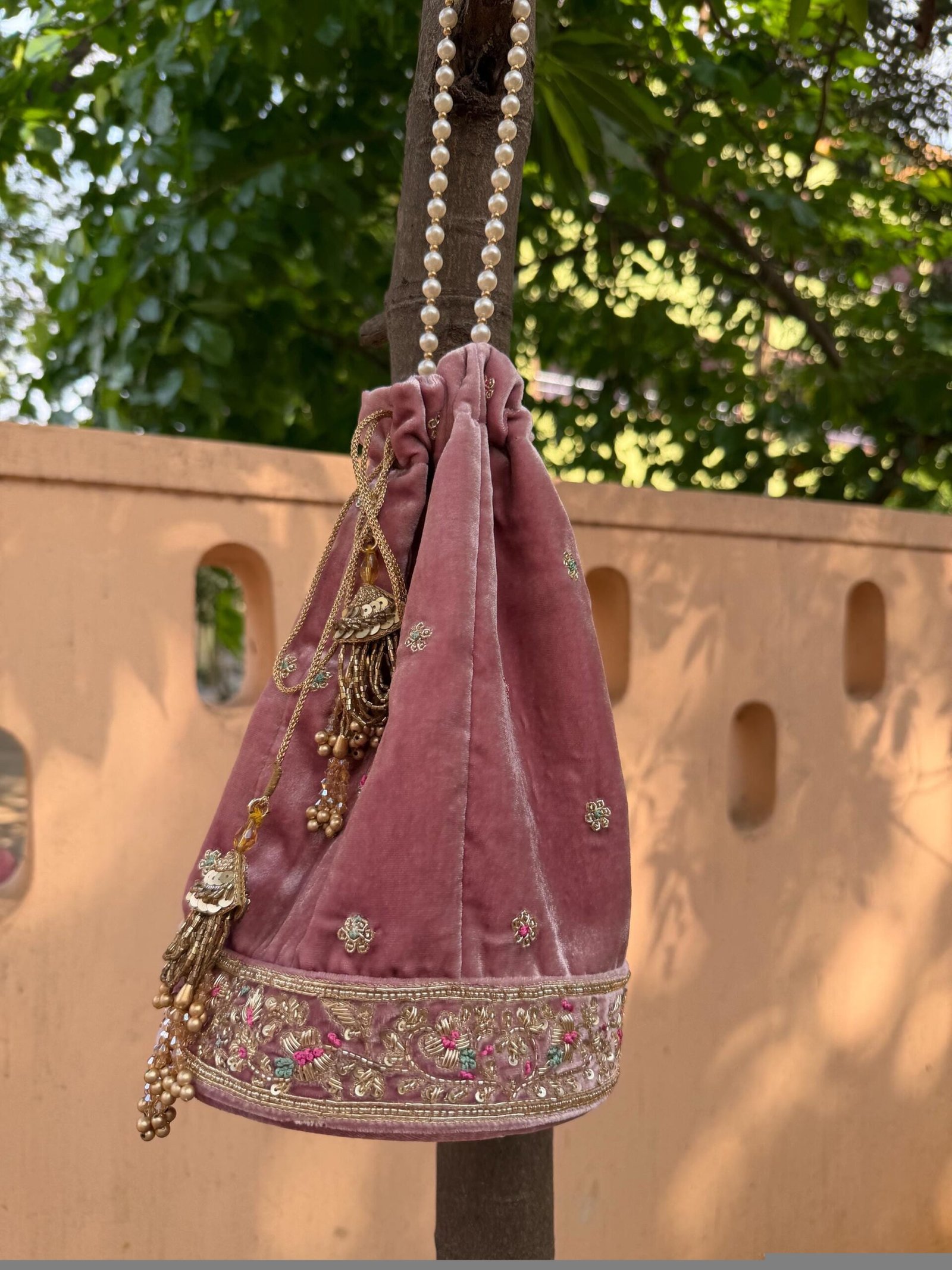 Blush Pink Velvet Saree Blouse: Hand Embroidered Zardosi Maggam Work,light pink velvet blouse,muave pink blouse,potli bag,handwork blouse
