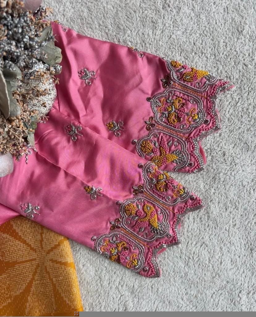pure silk hand embroidery blouse/light pink maggam blouse/pink hand embroidered blouse/pink ready made blouse zardosi/pink lavender blouse