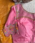 pure silk hand embroidery blouse/light pink maggam blouse/pink hand embroidered blouse/pink ready made blouse zardosi/pink lavender blouse