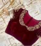 pure velvet hand embroidery blouse/collar maggam blouse/Peter Pan collar blouse/velvet hand embroidered blouse/burgundy ready made blouse us