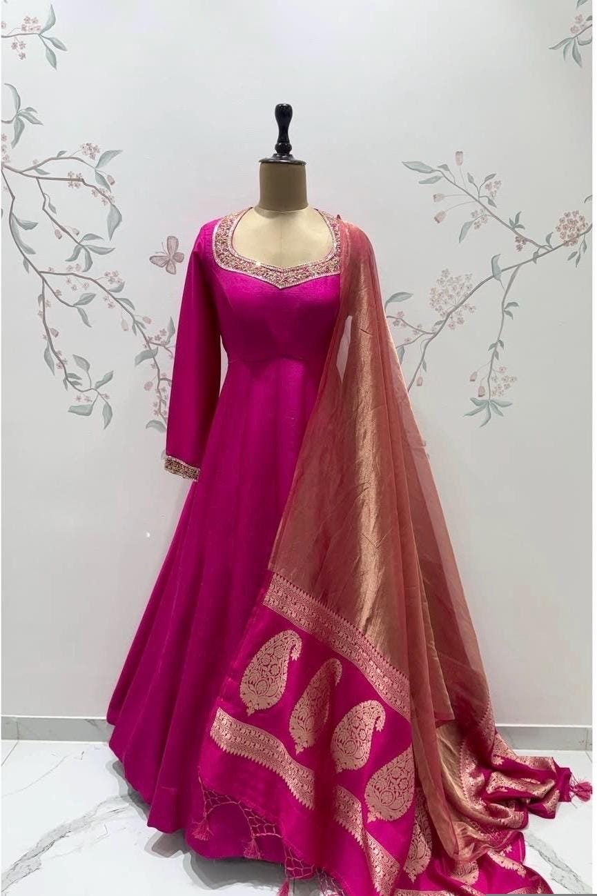 Pink Anarkali suit usa/anarkali pink kurta full sleeve/pink full sleeve anarkali/pink anarkali/Indian dresses/pink red anarkali with dupatta