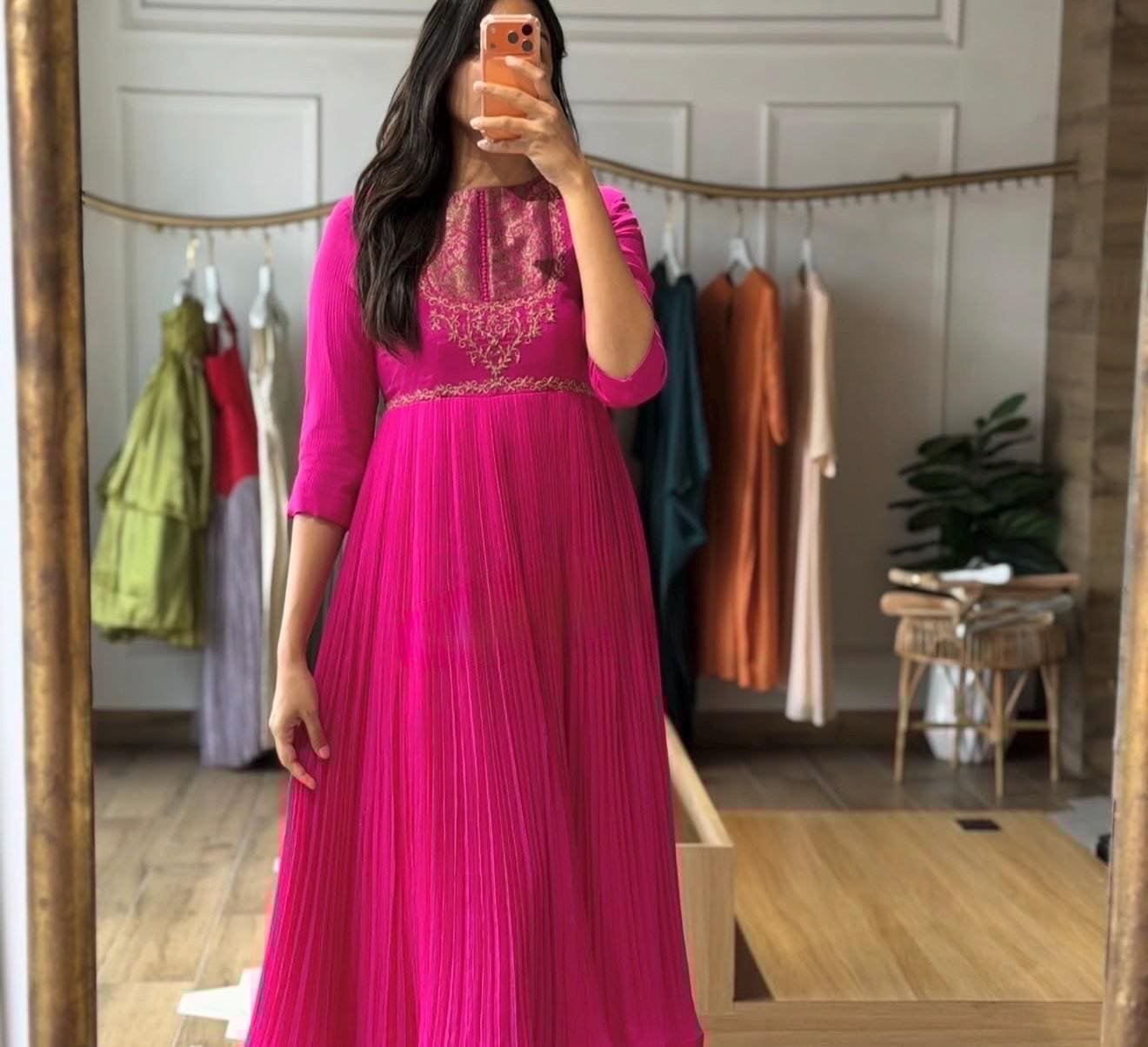 Pink Anarkali suit usa/anarkali kurta full sleeve/pink full sleeve anarkali/full sleeve dress anarkali/Indian dresses/hot pink anarkali usa