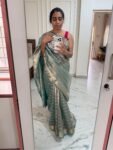 Saree with stitched blouse/tissue silk saree hand embroideredblouse/blue tissue saree/soft silk saree ready blouse/stripes cocktail saree