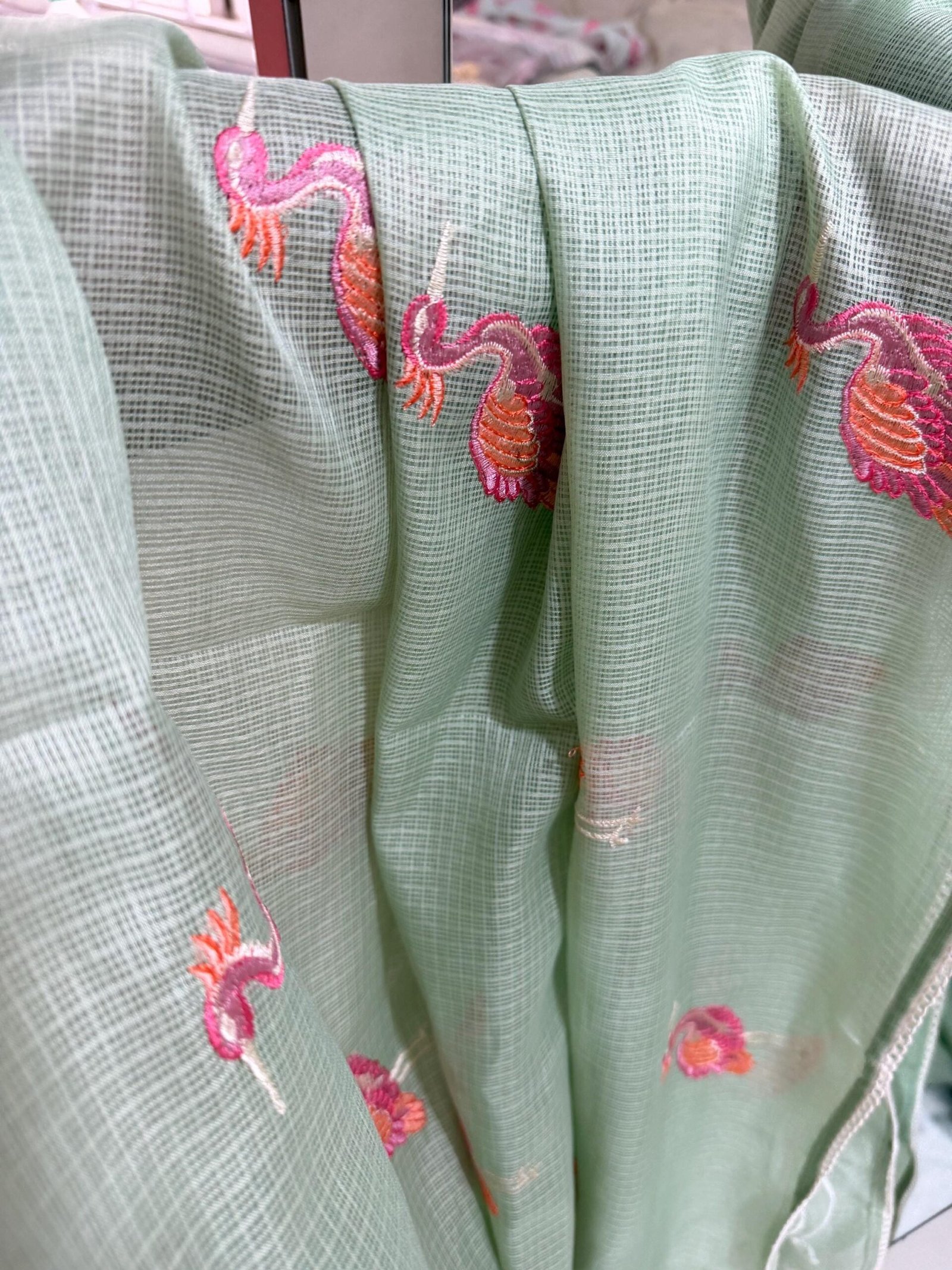 Pista green Kota saree/Kota silk saree,mix and match saree,green saree blouse set,summer saree,light saree,summer saree/bird motif saree USA
