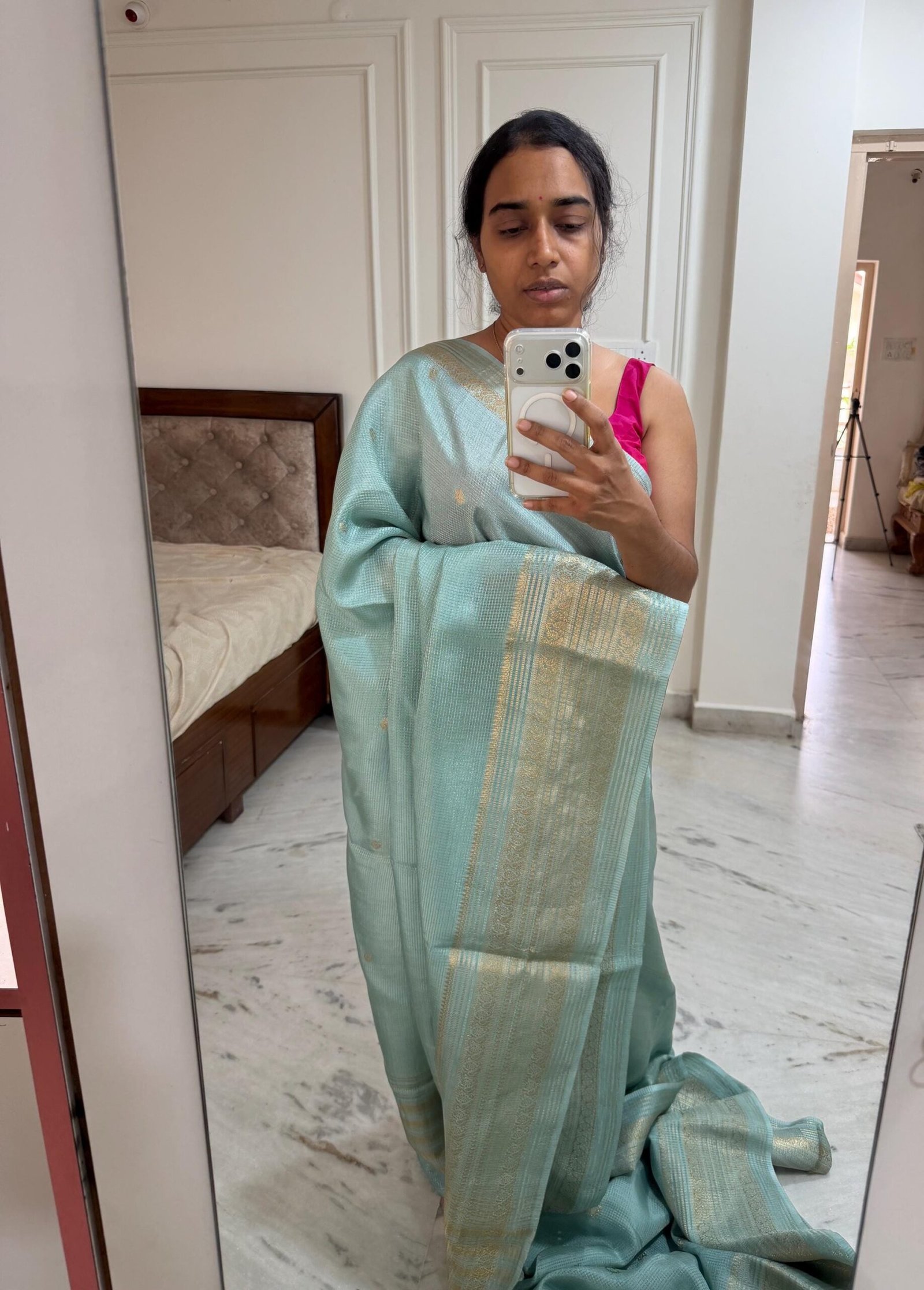 Soft green kanjeevaram silk saree|traditional silk saree with blouse|green silk saree|simple saree|sarees USA|saree with stitched blouse