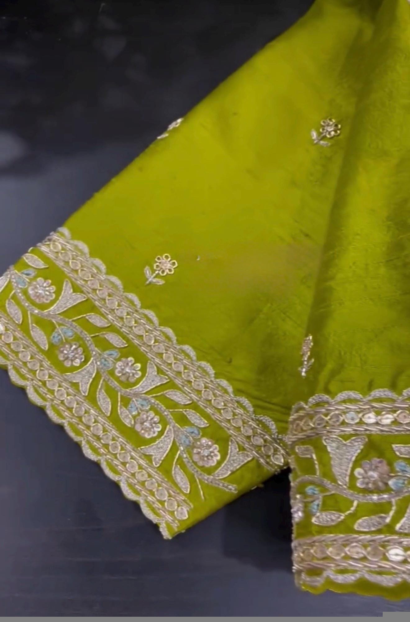 Hand Embroidered Zardosi Blouse: Parrot Green Raw Silk Saree Top,green maggam blouse,mehendi green blouse,mix and match blouse,plus size usa