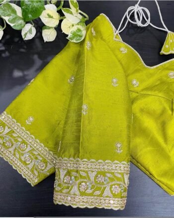 Hand Embroidered Zardosi Blouse: Parrot Green Raw Silk Saree Top,green maggam blouse,mehendi green blouse,mix and match blouse,plus size