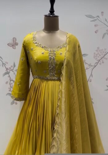 Yellow Anarkali suit usa/haldi anarkali kurta/tissue anarkali/hand embroidered dress anarkali/Indian dresses/yellow  simple anarkali kurta